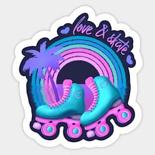 Love and Skate, Roller Skates, Rainbow and Palm Tree Pastels Sticker